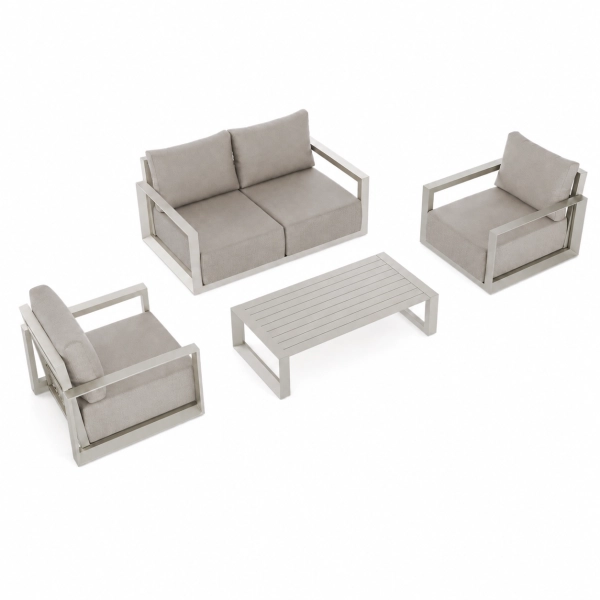 Zestaw Wypoczynkowy Aluminiowy BELLANTI Empoli 4 osobowy sofa i 2 fotele + stolik | Beż